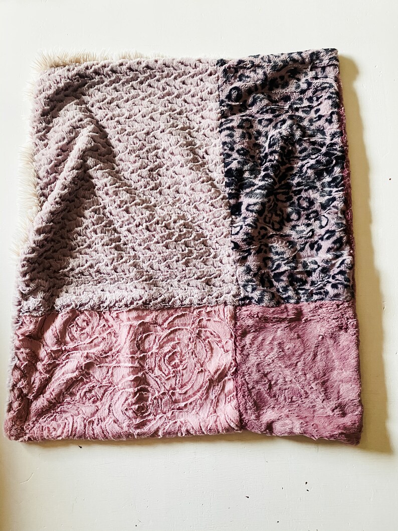 Minky Cuddle Blanket, Minky Snuggle Blanket, Dusty Pink Purple Dusty Cheetah Blanket, Baby Lovey, Baby Snuggies image 2