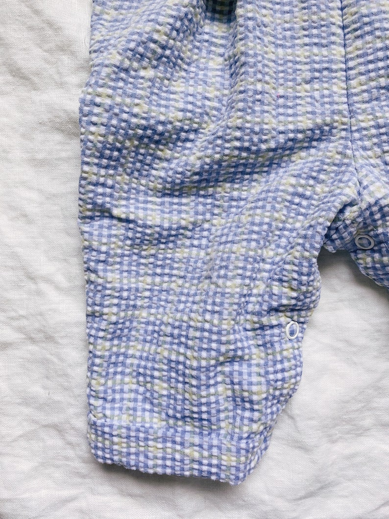 9-12 M Pre-loved Vintage Little Gentleman Yellow /& Blue check boy collared Romper