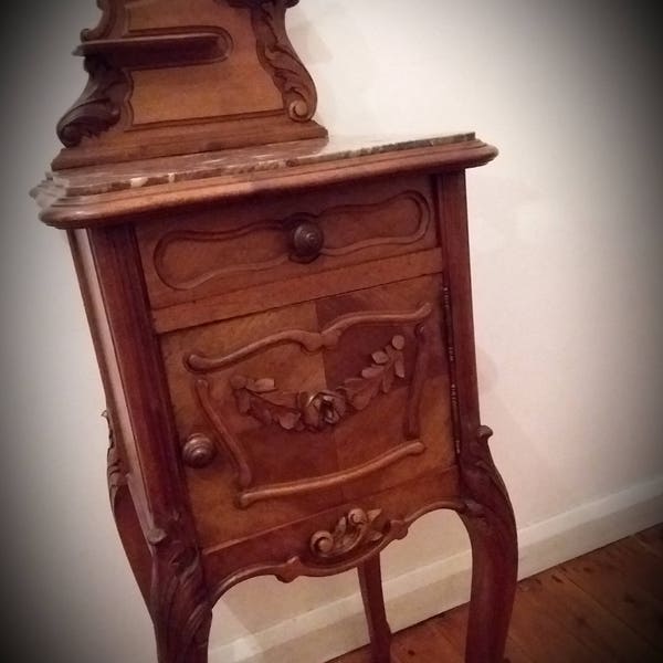 19TH CENTURY FRENCH walnut marble top hall bathroom side night stand