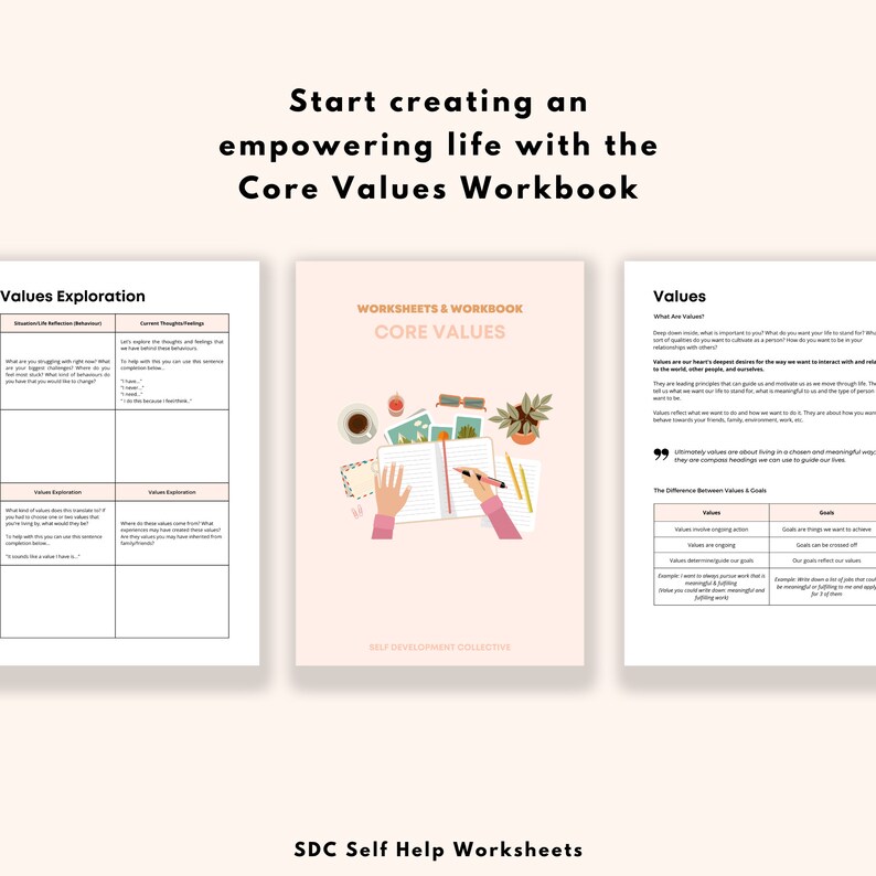 Core Values List Worksheets, Core Values Workbook, List of Core Values