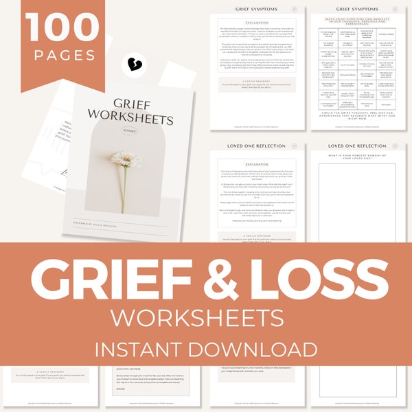 Printable Grief Worksheets INSTANT DOWNLOAD Grief Workbook Grief & Loss Therapy Worksheets Counselling Worksheets