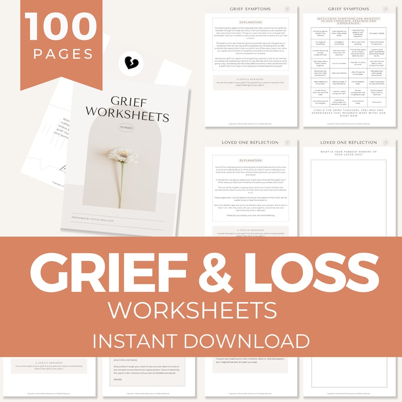 Printable Grief Worksheets INSTANT DOWNLOAD Grief Workbook Grief & Loss