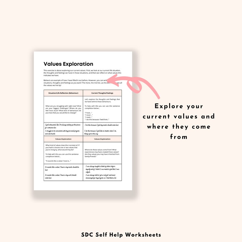 Core Values List Worksheets Core Values Workbook List of Etsy Australia