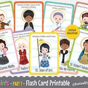 Printable Saints Flash Cards, Catholic Saints Flashcards, Saints Flashcards, Educational Flash Cards, Printable Flash Cards, PART 1