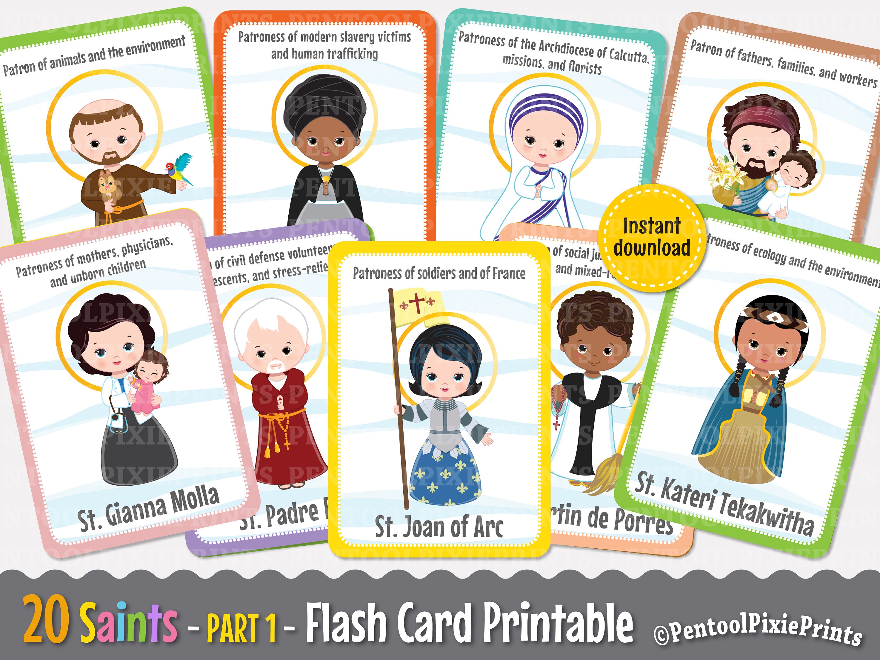 Printable Saints Flash Cards, Catholic Saints Flashcards, Saints ...