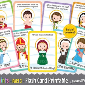 Printable Saints Flash Cards, Catholic Saints Flashcards, Saints Flashcards, Educational Flash Cards, Printable Flash Cards, PART 3