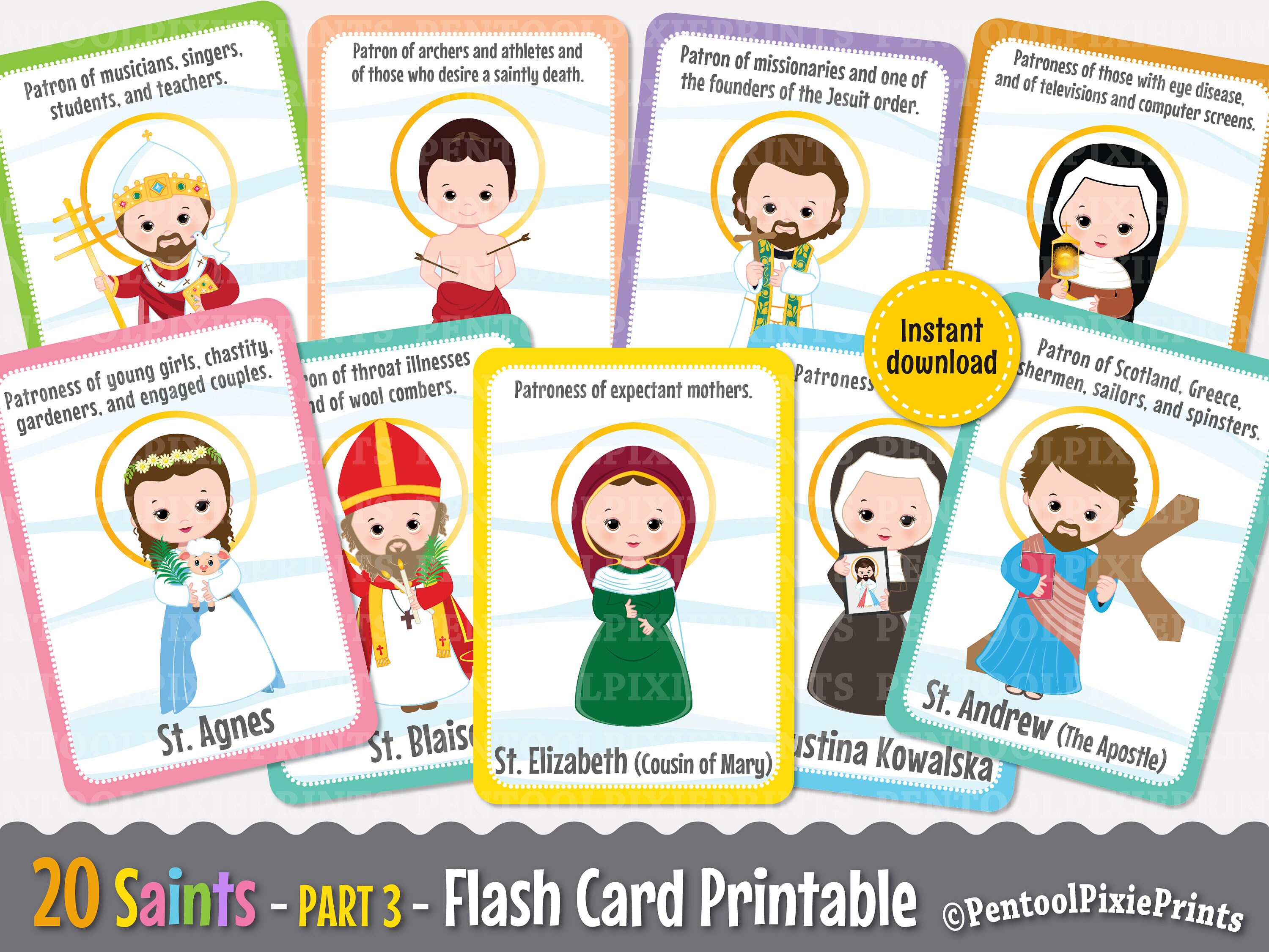 Printable Saints Flash Cards, Catholic Saints Flashcards, Saints ...