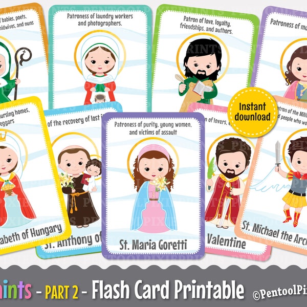 Printable Saints Flash Cards, Catholic Saints Flashcards, Saints Flashcards, Educational Flash Cards, Printable Flash Cards, PART 2
