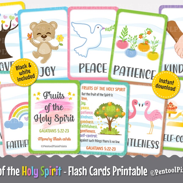 Fruits of the Holy Spirit, Flash Cards, Fruits of the Spirit, Flashcards, Educational Flash Cards, Bible verses, Scripture cards
