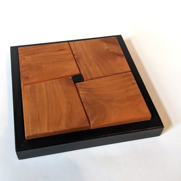 Missing Square Wood Puzzle, Geometric Brain Teaser, Cherry Matsuyama Paradox
