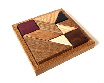 Wood Jigsaw Dutchman's Puzzle, Walnut Maple Cherry Triangles