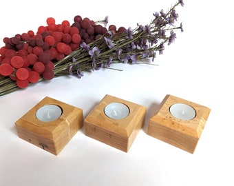 Wood Tea Light Set, Three Maple Holders, Candles Included