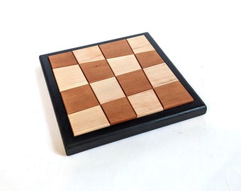 Brain Teaser Checkerboard Puzzle, Wood Distorted Pattern