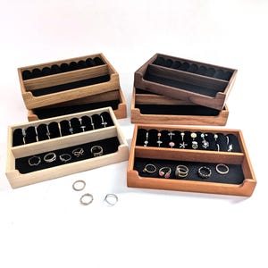 Wood Tray Organizer for Rings, Earrings, Small Jewelry, Velvet Insert and Felt Lining