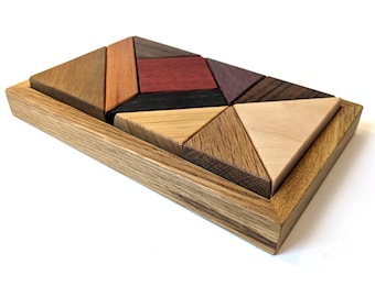 Wood Jigsaw Puzzle, Tangram Mosaic Geometric Brain Teaser