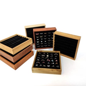 Wood Ring Tray,  Cherry Walnut Maple Oak, Open Jewelry Box for Rings, Earrings, Cuff Links