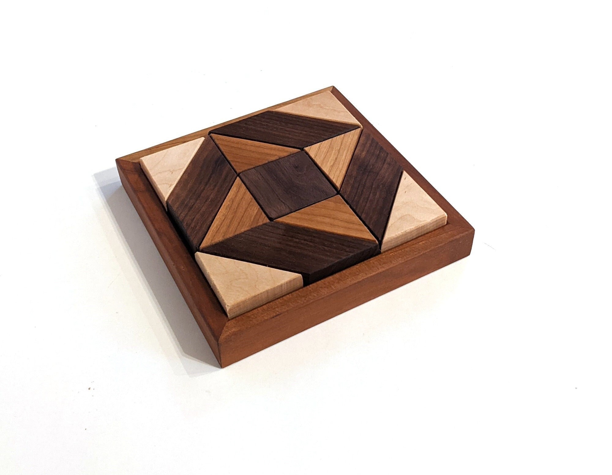 Wood Star Puzzle, Geometric Jigsaw Brain Teaser, Cherry Walnut