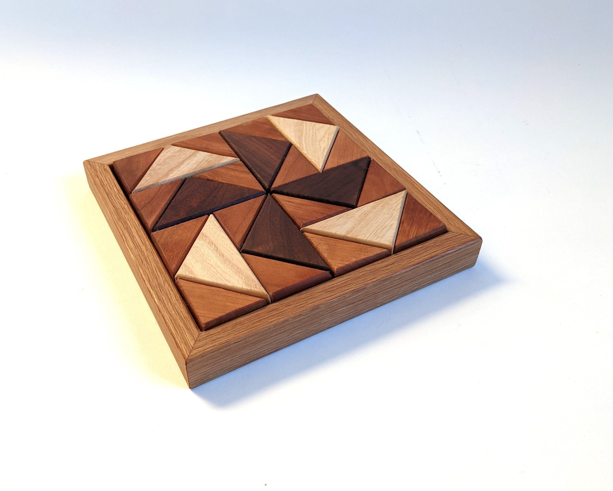 Wood Jigsaw Dutchman's Puzzle, Walnut Maple Cherry Triangles
