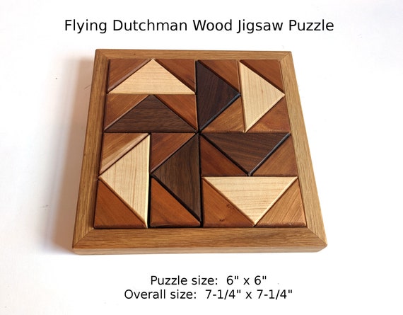 Wood Jigsaw Dutchman's Puzzle, Walnut Maple Cherry Triangles