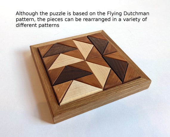 Wood Jigsaw Dutchman's Puzzle, Walnut Maple Cherry Triangles