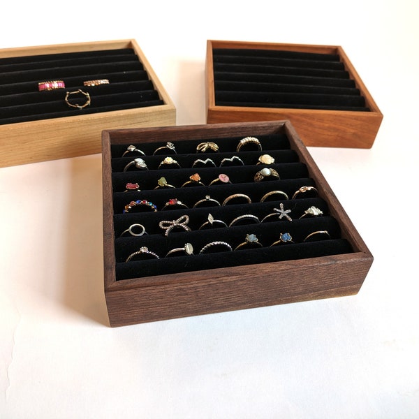 Wood Ring Tray,  Cherry Walnut Maple Open Jewelry Box for Rings, Earrings, Cuff Links