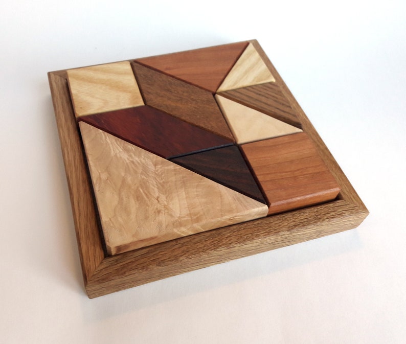 Wood Puzzle Brain Teaser 10 Piece Geometric Jigsaw Etsy