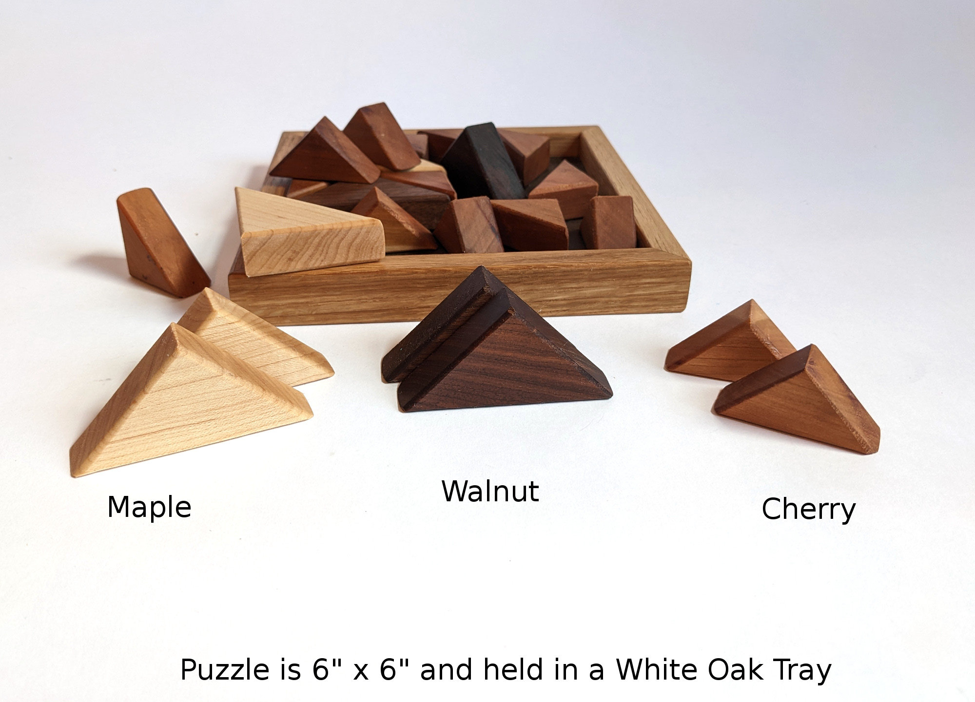 Wood Jigsaw Dutchman's Puzzle, Walnut Maple Cherry Triangles