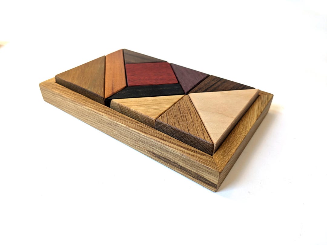 Wood Jigsaw Puzzle, Tangram Mosaic Geometric Brain Teaser