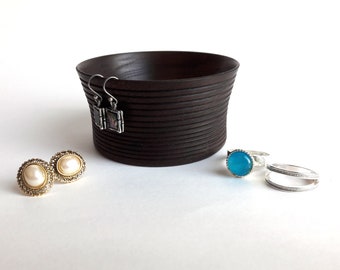 Wood Earring and Ring Bowl, Small Walnut Dish for Jewelry