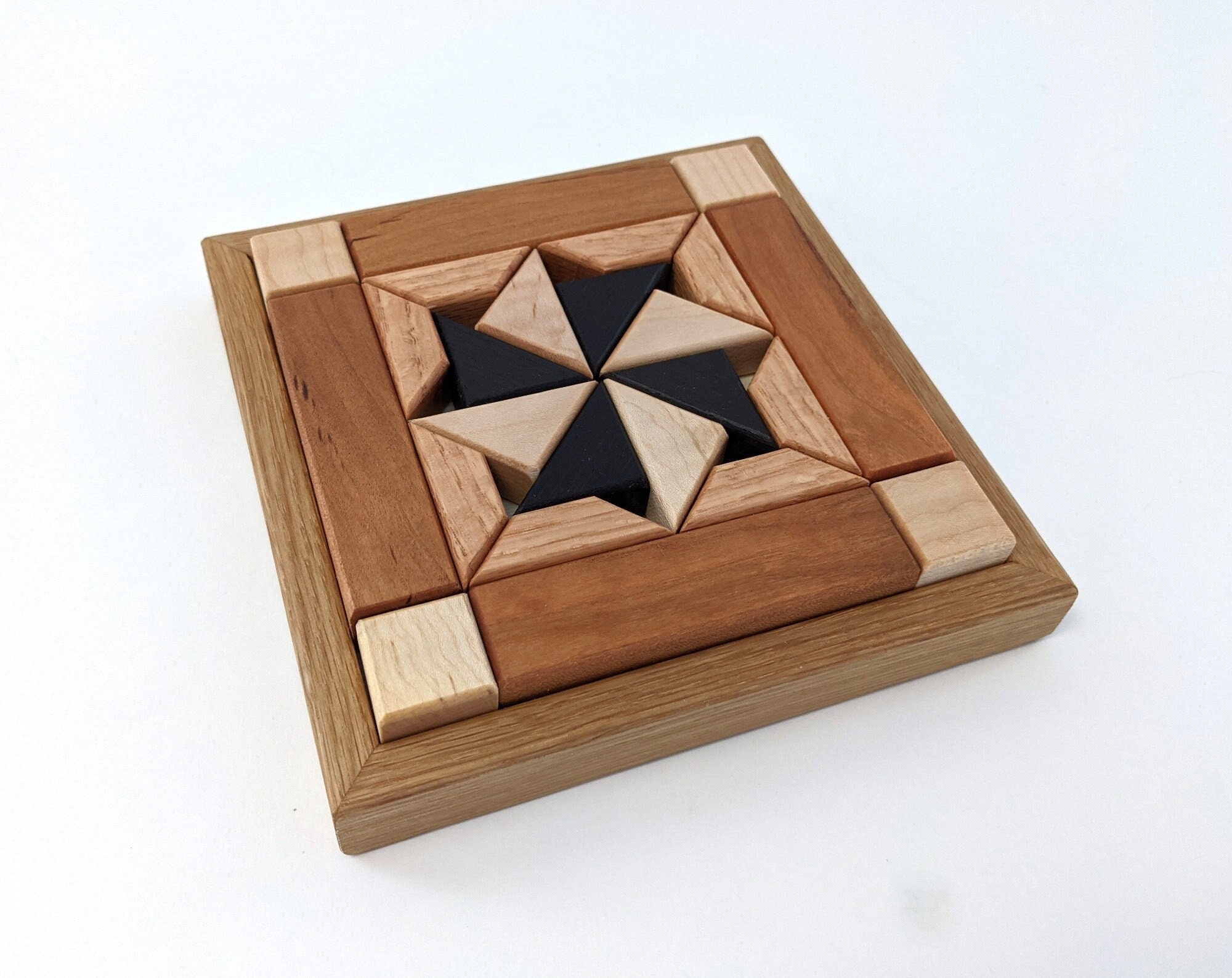 Pinwheel Jigsaw Puzzle, Wood Brain Teaser, Cherry, Red Oak