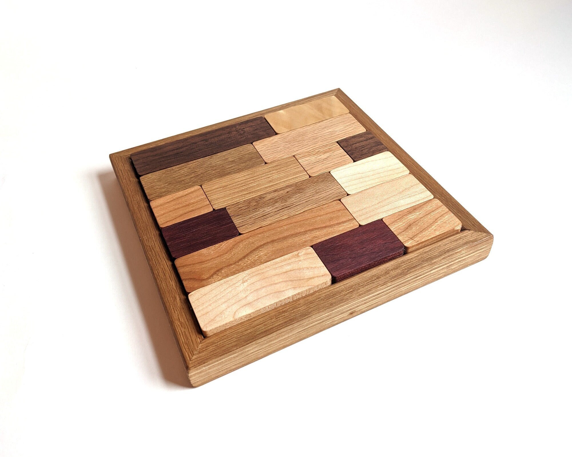Colorful Wood Jigsaw Puzzle, Mixed Hardwood Strips in Oak