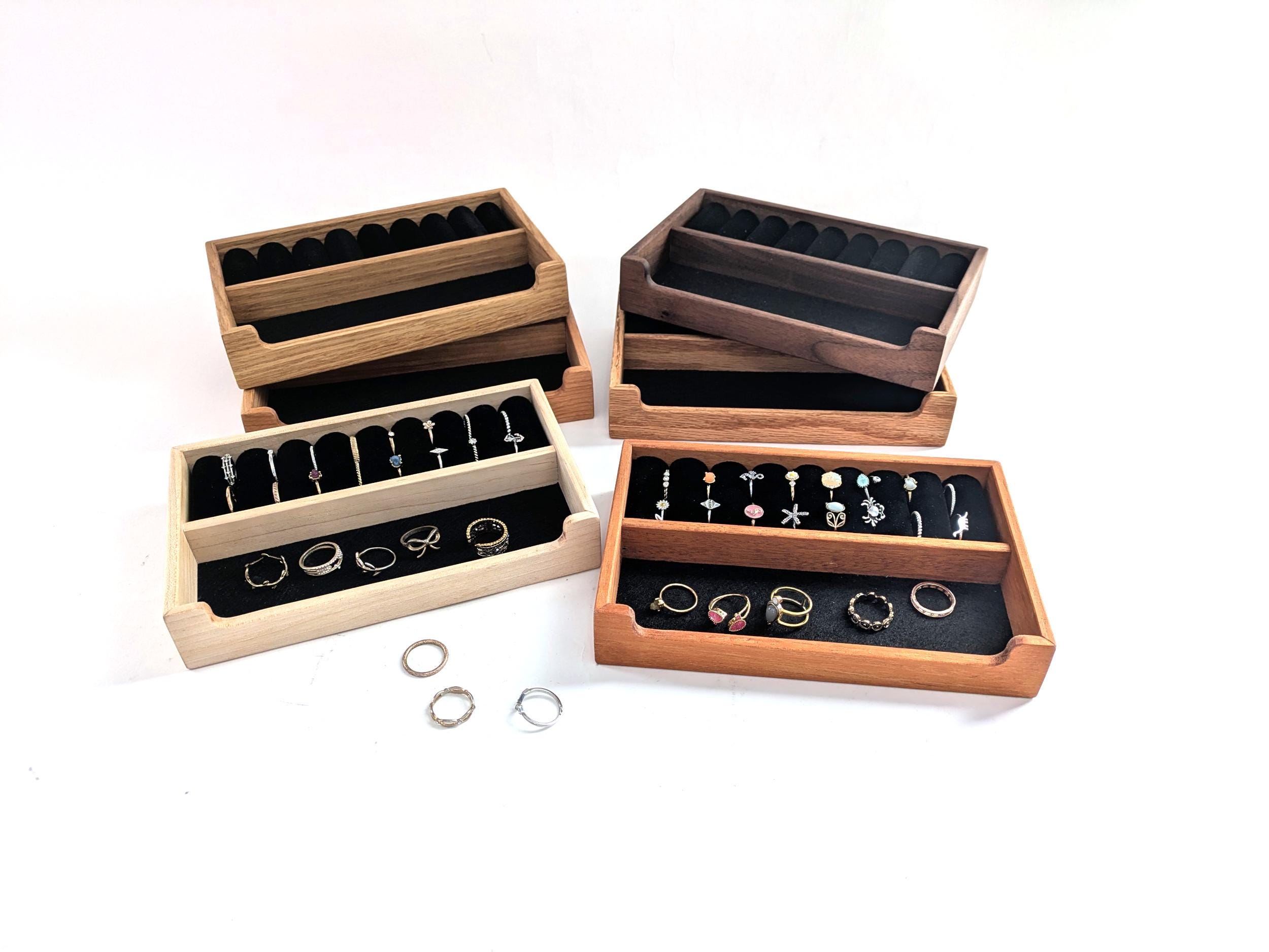 Wood Tray Organizer for Rings, Earrings, Small Jewelry, Velvet