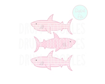 Aquarell Pink Hai Trio PNG - Heat Transfer & Sublimation Design (Digital Clipart)
