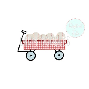 Watercolor Baseball PNG - Red Wagon PNG - Heat Transfer Design - Sublimation Design - Faux Applique -Baseball Clipart
