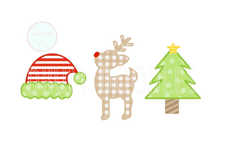 Watercolor Christmas Clipart Trio - Faux Applique PNG (Digital Download) image 1