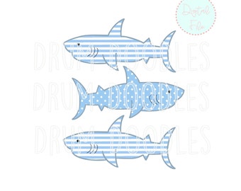 Aquarell Hai Trio PNG - Faux Applikation Clipart (digitaler Download)