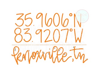 Knoxville Coordinates PNG – Handlettered Heat Transfer Design (Digital Download)