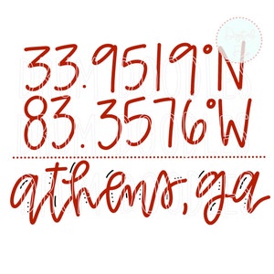 UGA Watercolor PNG - Latitude and Longitude PNG - Athens Georgia - Heat Transfer Design - Sublimation Design