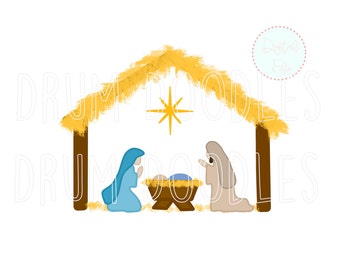 Watercolor PNG Nativity Scene - Christmas Nativity - Nativity Clipart - Heat Transfer Design - Nativity Sublimation Design