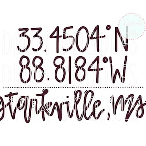 Mississippi State PNG - Starkville, MS PNG File - Latitude and Longitude - Heat Transfer Design - Sublimation Design - Printable