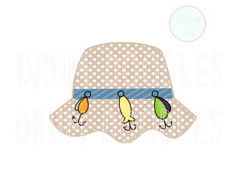 Watercolor Fishing Hat PNG – Faux Applique Clipart (Digital Download)