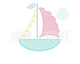 Aquarell Segelboot Clipart PNG - Mädchen Faux Applikation Design (digitaler Download)