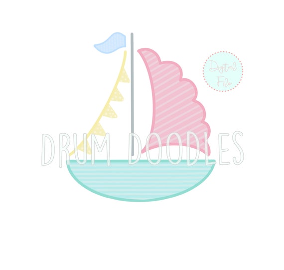 Watercolor Sailboat Clipart PNG – Girls Faux Applique Design (Digital Download)