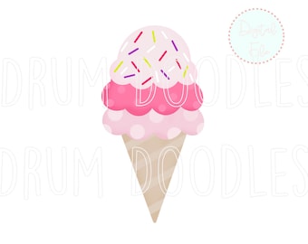 Watercolor Ice Cream Cone PNG – Heat Transfer, Sublimation Design (Digital Download)