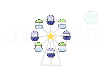 Boy Ferris Wheel Watercolor Clipart – Faux Applique (PNG Digital Download)
