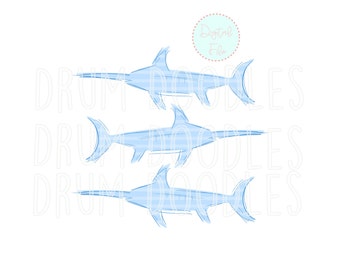 Watercolor PNG Swordfish - Faux Applique - Heat Transfer Design - Sublimation Design - Digital Clipart