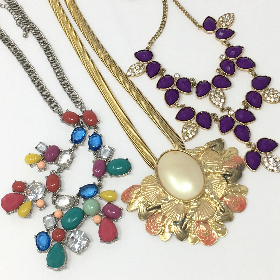 Lot De 4 Colliers Vintage Perles - Gros Modèles Multicolores - Occasion