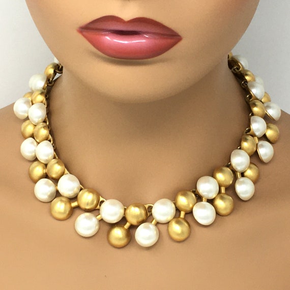 Vintage Anne Klein pearl link choker necklace, ch… - image 2