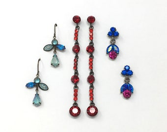 Vintage earrings. Boho earring lot, rhinestone pierced dangle earrings