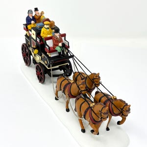 Vintage Dept 56 Holiday Coach: horse drawn wagon with passengers retired 1991 4 horse team carriage 55611 coach for villages, fairy garden
